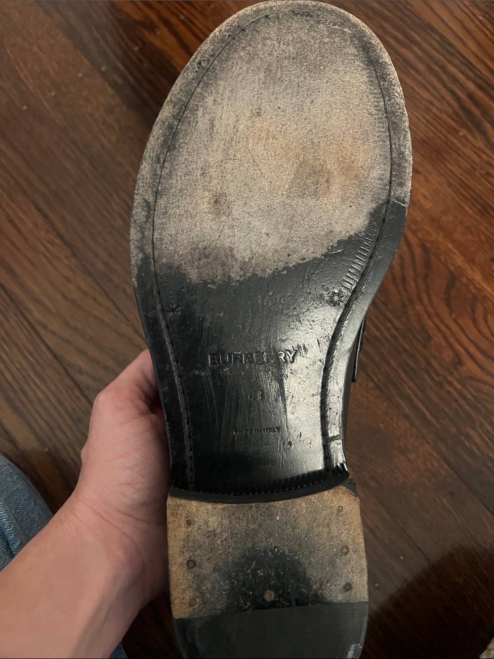 Burberry Black Leather Loafers with Silver TB Logo - Picture 5 of 11